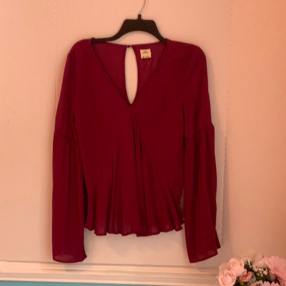 O'Neill Red Pleated Cut Out Blouse